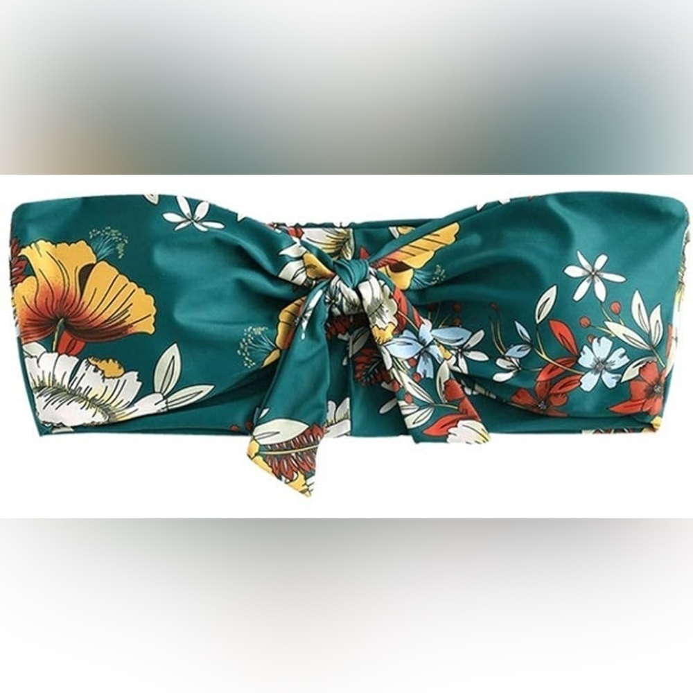 Zaful strapless swim top in size small with a floral print, likely designed